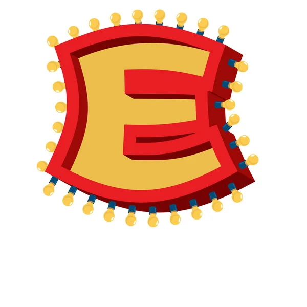 Γράμμα E λαμπτήρα πυρακτωμένο γραμματοσειρά. Vintage λάμπα αλφάβητο. Ρετρό A — Διανυσματικό Αρχείο