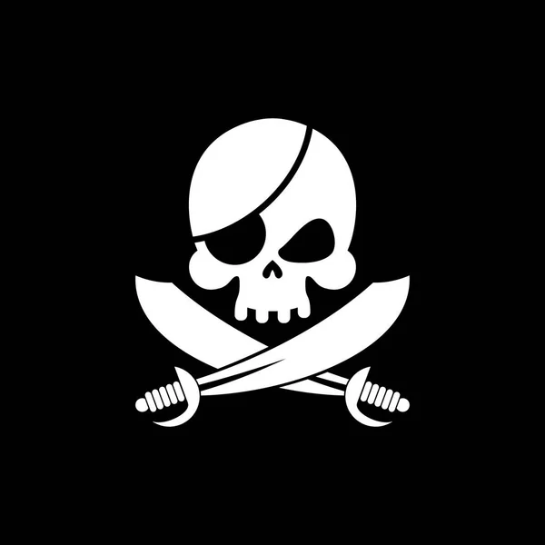 Cráneo de bandera pirata. Filibustero Bandera Negra. Cabeza esqueleto pirata — Vector de stock