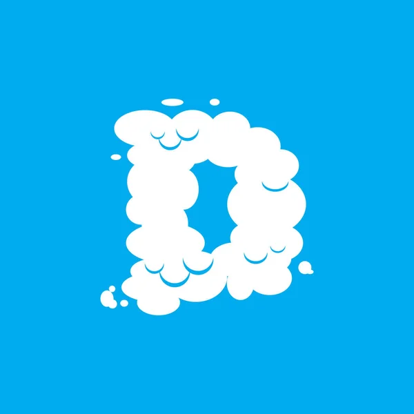 Letra D símbolo de fuente nube. Signo del alfabeto blanco en el cielo azul — Vector de stock