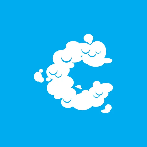 Letter C cloud font symbol. White Alphabet sign on blue sky — Stock Vector
