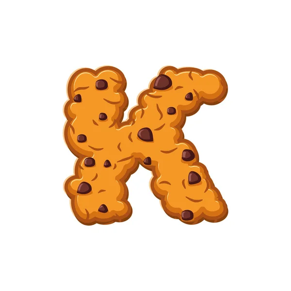 Печенье K букв. Шрифт Cookie. Символ овсяного печенья . — стоковый вектор