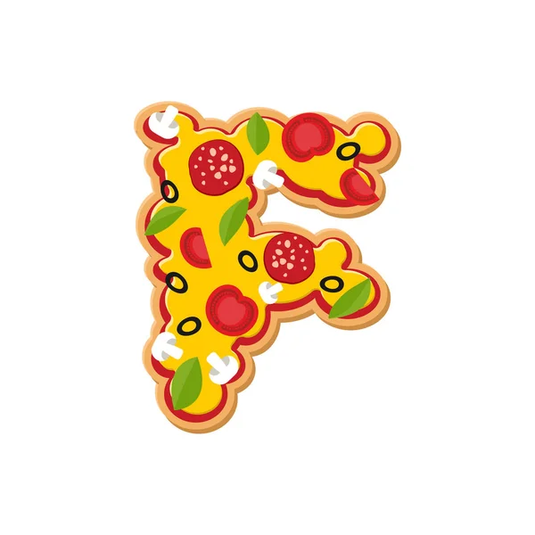 Letter F pizza lettertype. Italiaanse maaltijd alfabet. Lettring fastfood — Stockvector