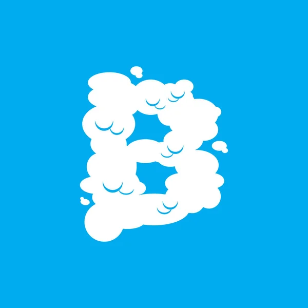 Letra B símbolo de fuente nube. Signo del alfabeto blanco en el cielo azul — Vector de stock