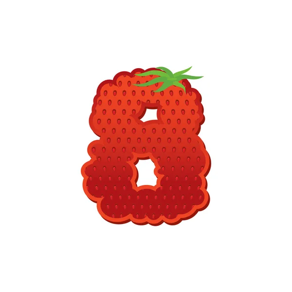 Nomor 8 Strawberry font. Red Berry huruf delapan alfabet. F - Stok Vektor