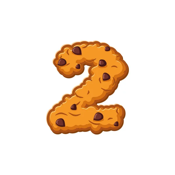Anzahl 2 Cookies Schriftart. Haferflocken-Kekse Buchstabe zwei. Lebensmittel — Stockvektor