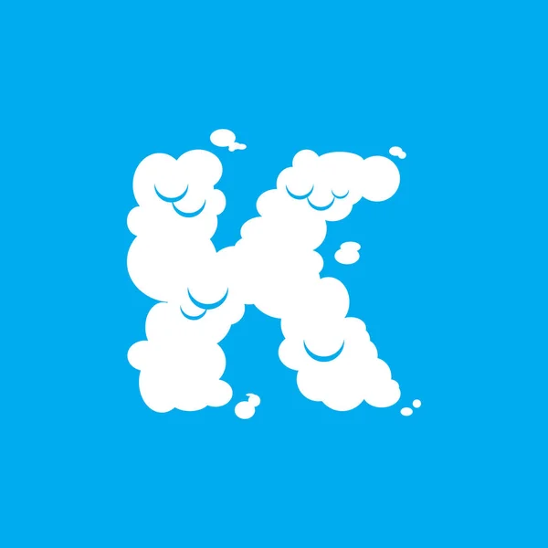 Letter K cloud font symbol. White Alphabet sign on blue sky — Stock Vector