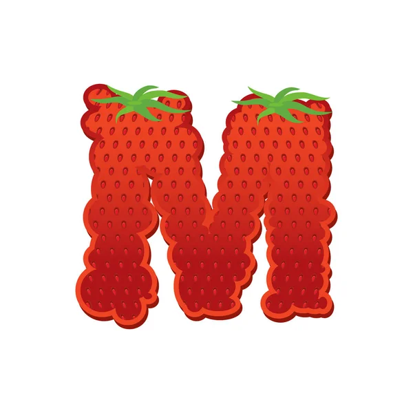 Huruf M Strawberry font. Alfabet huruf Berry merah. Buah A - Stok Vektor