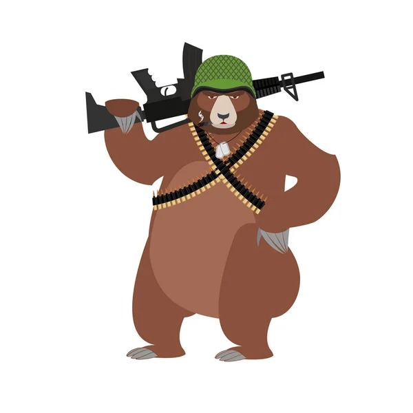 Tentara beruang. Militer Grizzly. Hewan liar dengan un. Warr Binatang - Stok Vektor
