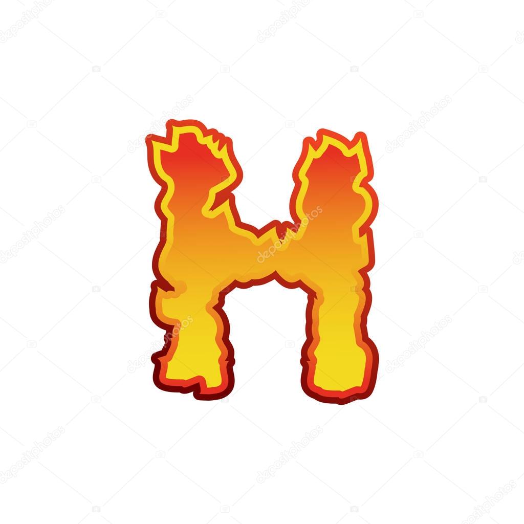 Letter H fire. Flames font lettering. Tattoo alphabet character.