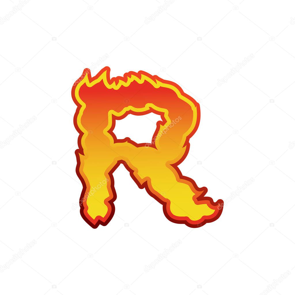 Letter R fire. Flames font lettering. Tattoo alphabet character.