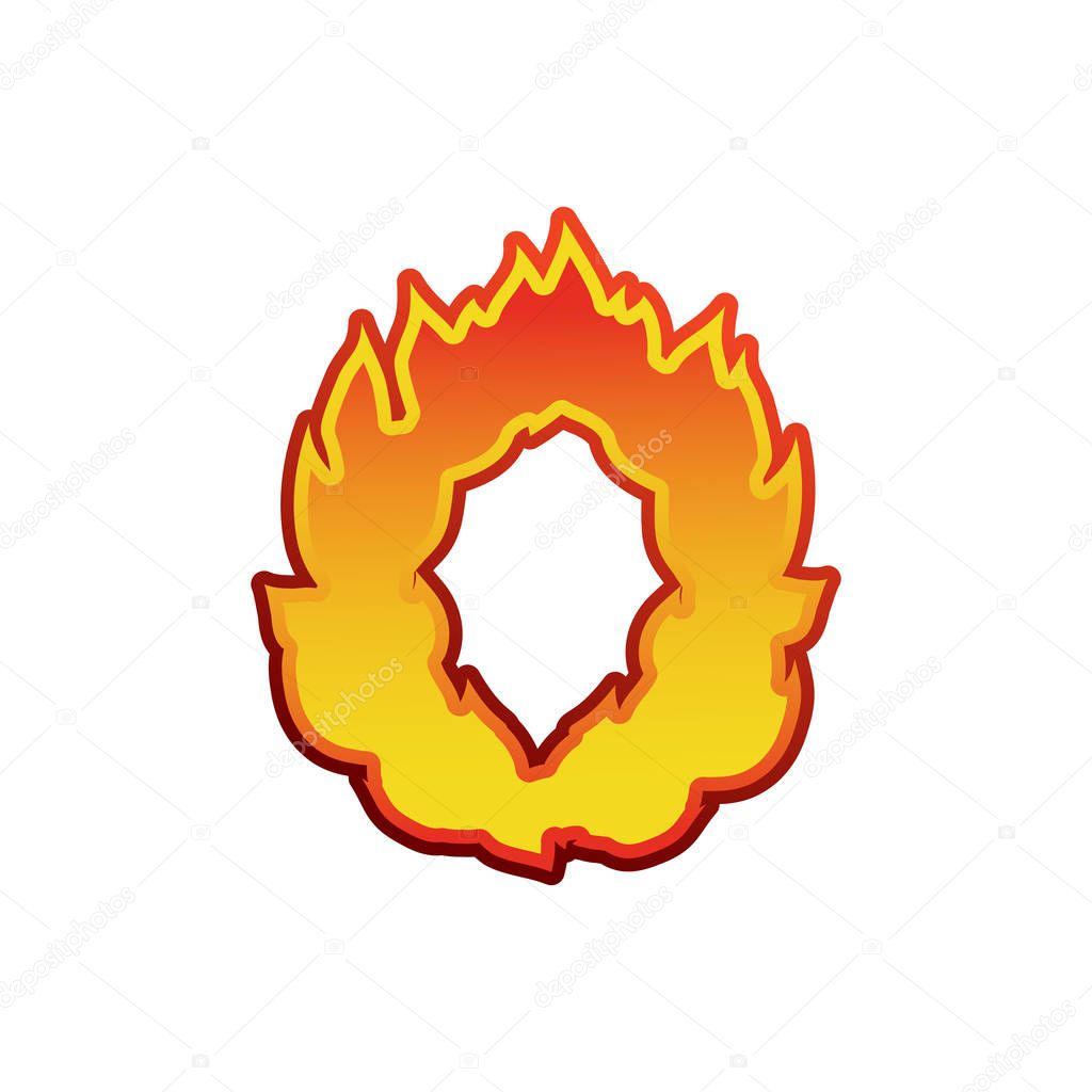 Letter O fire. Flames font lettering. Tattoo alphabet character.