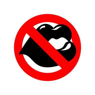 Stop kiss. lip on Prohibiting red sign. Ban kisses clipart