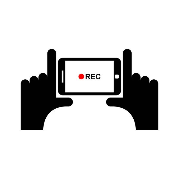 Signo de video horizontal. Mano y smartphone para grabar vídeo — Archivo Imágenes Vectoriales
