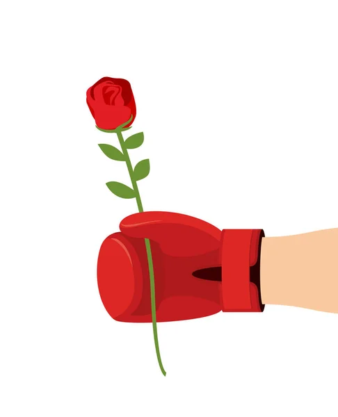 Gant de boxe et rose. Donnez des fleurs le 8 mars. Femme cadeau — Image vectorielle