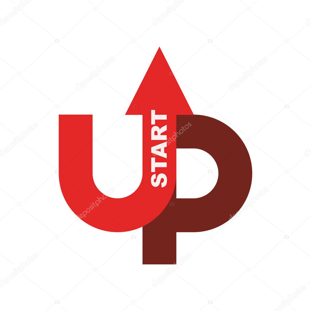 Start up logo. Startup emblem. Running business. Getting case. Red up arro