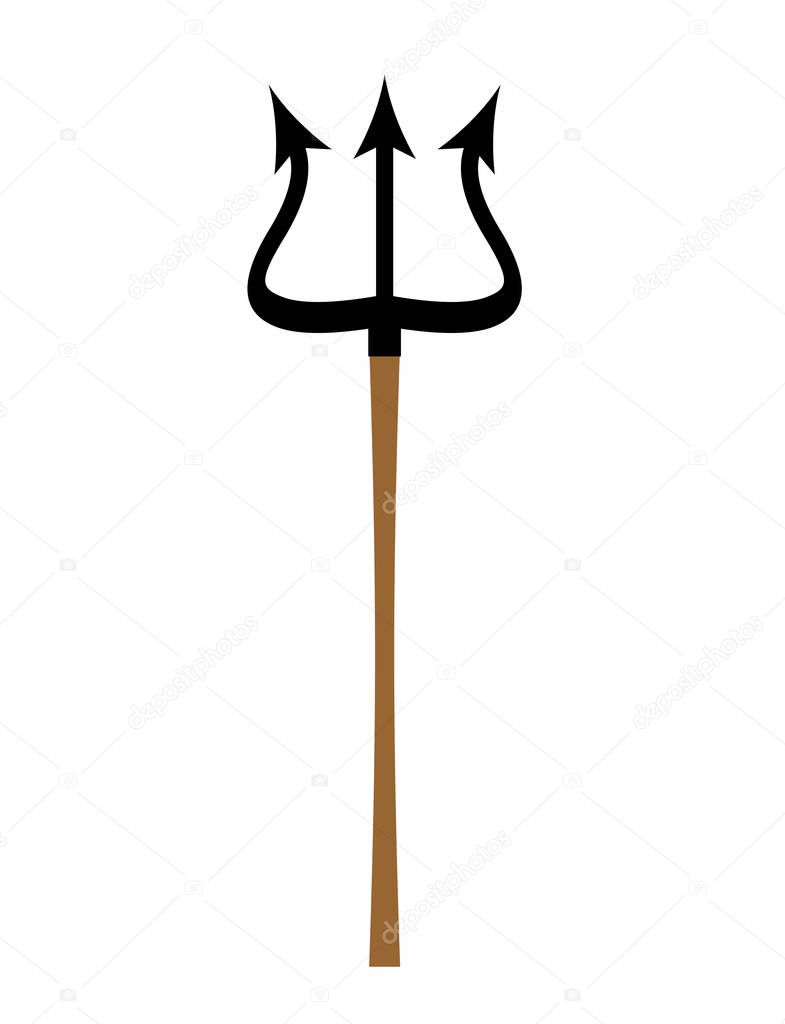 Trident isolated. Weapon of Satan and devil. Spear Poseidon