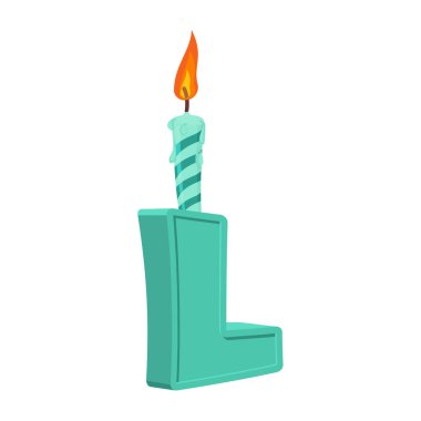 L harfi doğum günü yazı tipi. Mektup ve mum. Yıldönümü alfabesi 