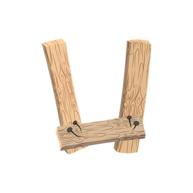 U harfi ahşap tahta yazı tipi. tahta ve çivi alfabe. Yazı