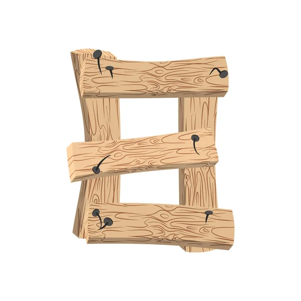 Numero 8 carattere bordo di legno. Otto simboli alfabeto tavola e chiodi . — Vettoriale Stock