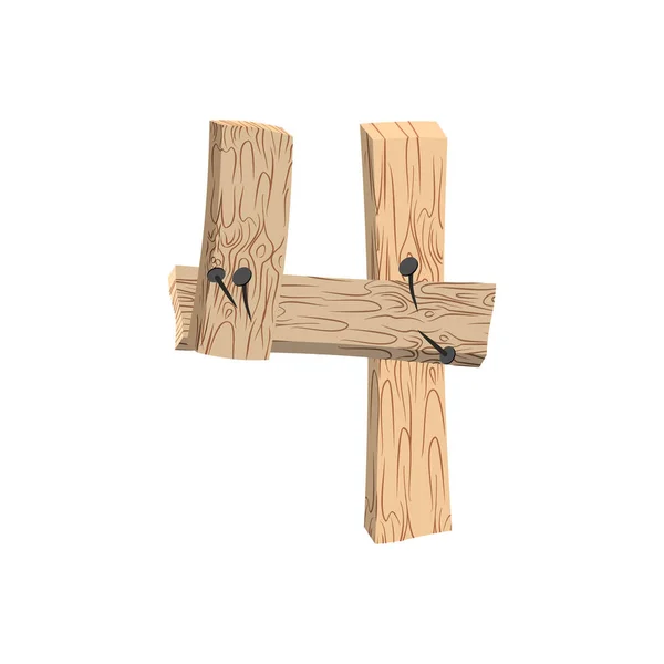 Fonte Number 4 wood board. alphabet quatre planches et ongles symbole . — Image vectorielle