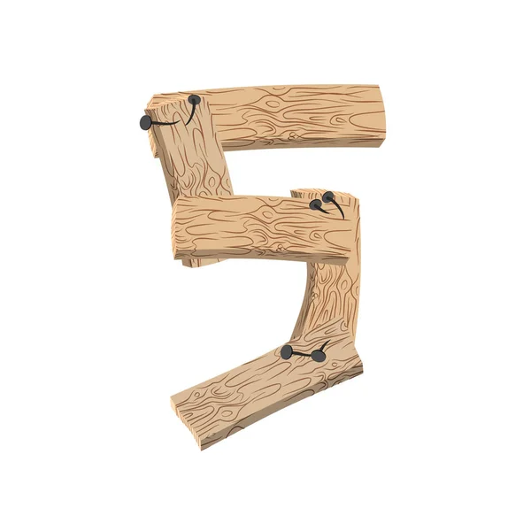 5 番の木板のフォントです。板と釘のアルファベットを記号 5. — ストックベクタ