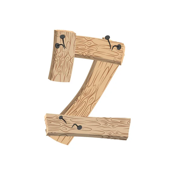 Numero 2 carattere bordo di legno. Alfabeto di due tavole e chiodi. L — Vettoriale Stock