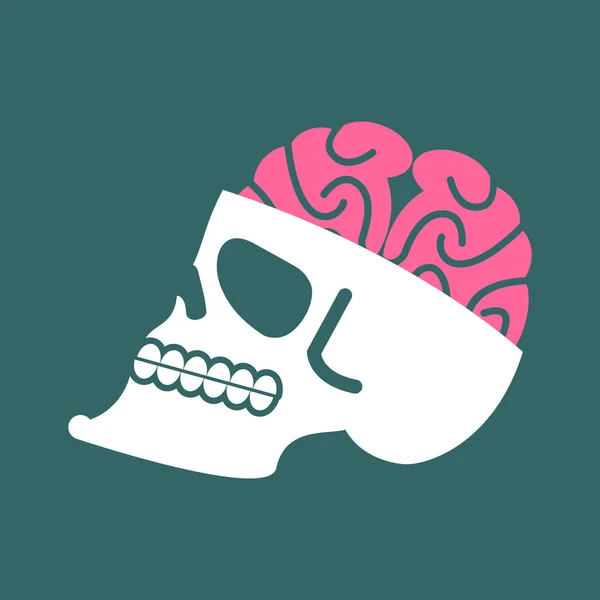 Teschio con cervello isolato. testa di scheletro umano e cervello. Un — Vettoriale Stock