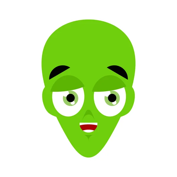 Ufo 幸せな絵文字。緑のエイリアン顔は笑う感情です。火星のアバター — ストックベクタ