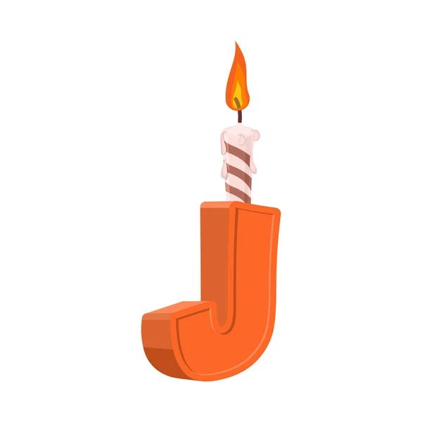Lettera J font di compleanno. Lettera e candela. alfabeto anniversario — Vettoriale Stock