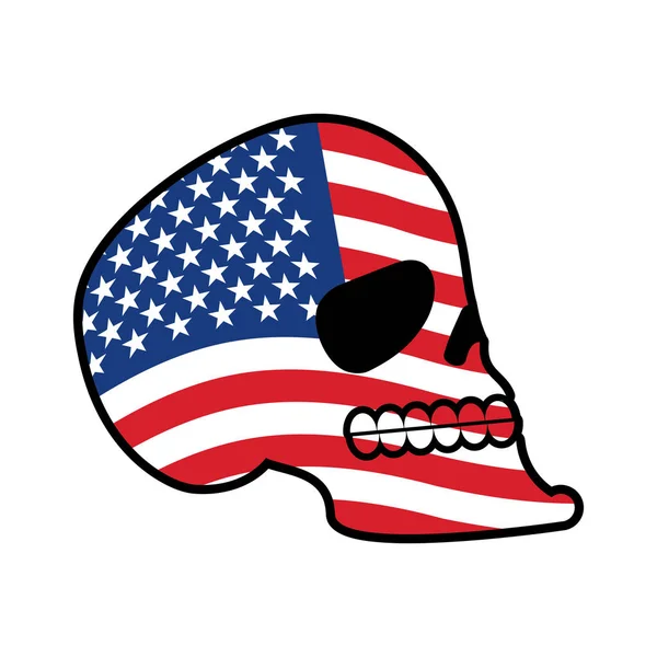 미국 해골입니다. 골격과 미국의 국기의 머리입니다. 재미 있는 엠 블 럼 — 스톡 벡터