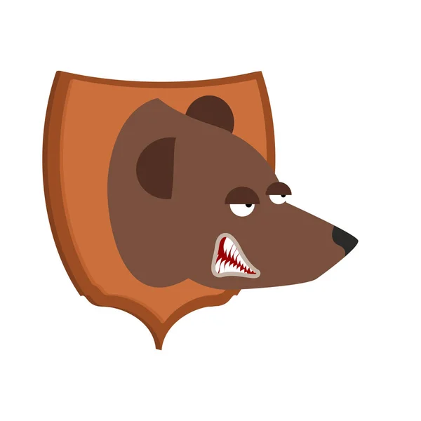 Trofeo de cazador de osos. Cabeza de oso pardo en escudo. Espantapájaros bestia salvaje — Vector de stock