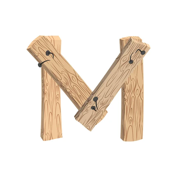Lettre M fonte de bois. alphabet planche et ongles. Lettrage de — Image vectorielle