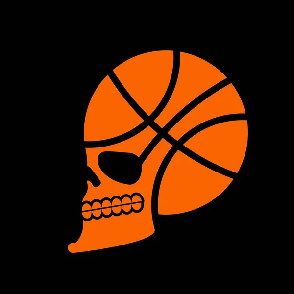 Μπάσκετ κρανίο. Αθλητισμός ανεμιστήρες έμβλημα. σκελετός κεφάλι μπάλα. Σύμβολο — Διανυσματικό Αρχείο