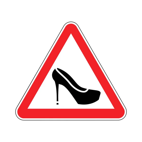 Žena, pozornost. Červené zápůrčí silnice znamení Dámská obuv. — Stockový vektor