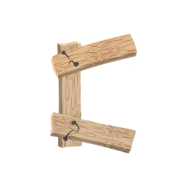 Letter C houten bord lettertype. plank en nagels alfabet. Belettering van — Stockvector