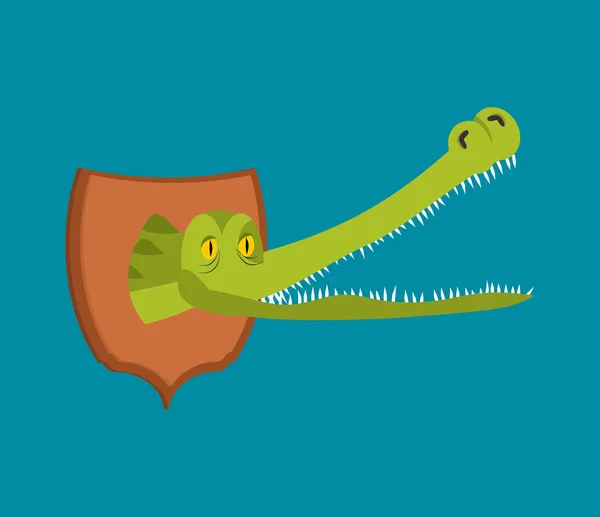 Crocodile hunter trophy. head of alligator is on shield. Scarecr — Stock Vector