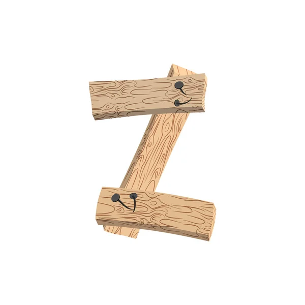 Lettera Z carattere bordo di legno. alfabeto tavola e chiodi. Letteratura di — Vettoriale Stock