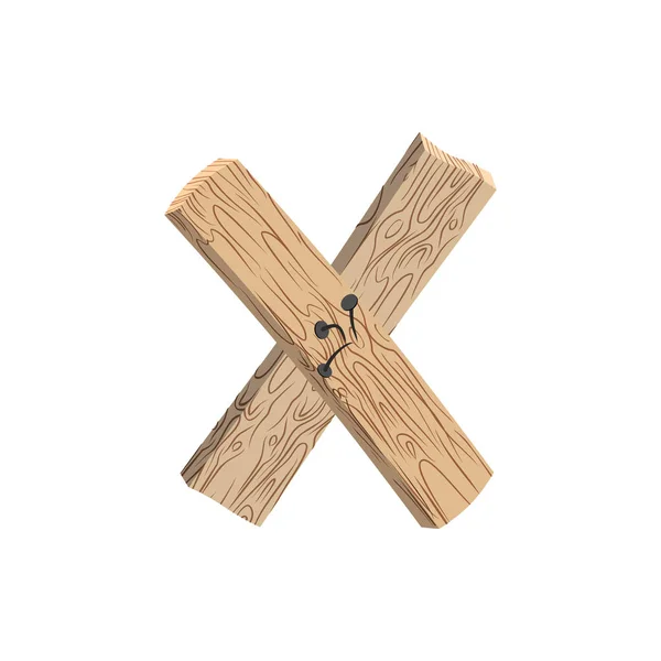 Letra X wood board font. alfabeto de tablón y clavos. Letras de — Vector de stock