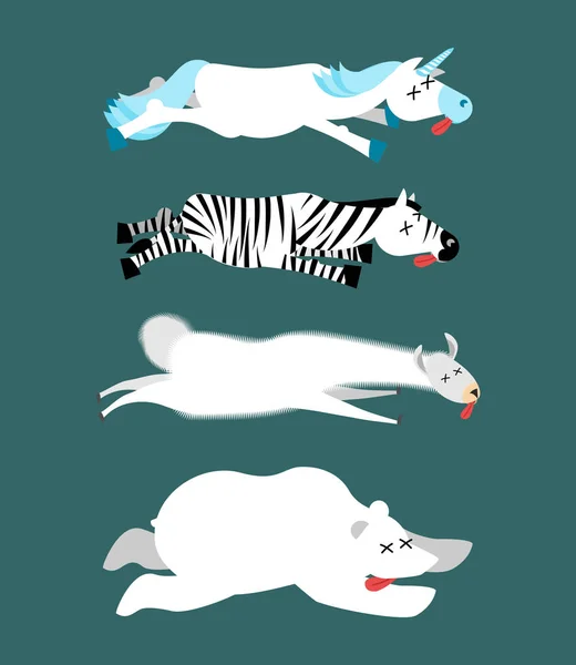 Animales muertos, set 1. Unicornio y cebra. Llama y oso polar. ani — Vector de stock