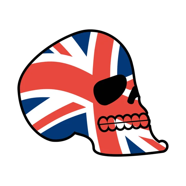 Calavera británica. Jefe de esqueleto y bandera británica. emblema del ventilador — Vector de stock