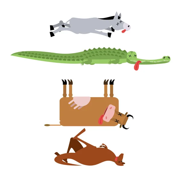 Мертвые животные 3. Осёл и крокодил. Корова и кенгуру. anim — стоковый вектор