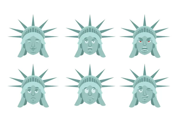 Statua della Libertà emoji. set di emozioni. Aggressivo e buono USA lan — Vettoriale Stock