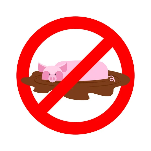 Stop varken. Verbod zwelgen in de modder. Het is verboden om vuil — Stockvector