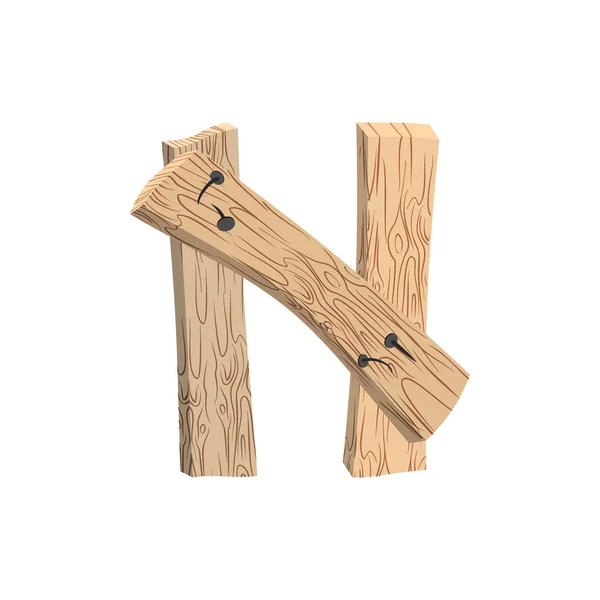 Letter N houten bord lettertype. plank en nagels alfabet. Belettering van — Stockvector