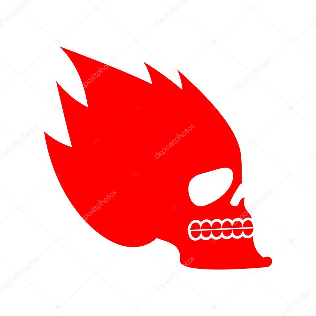 Skull fire. Head skeleton flame. flaming skull tattoo sign