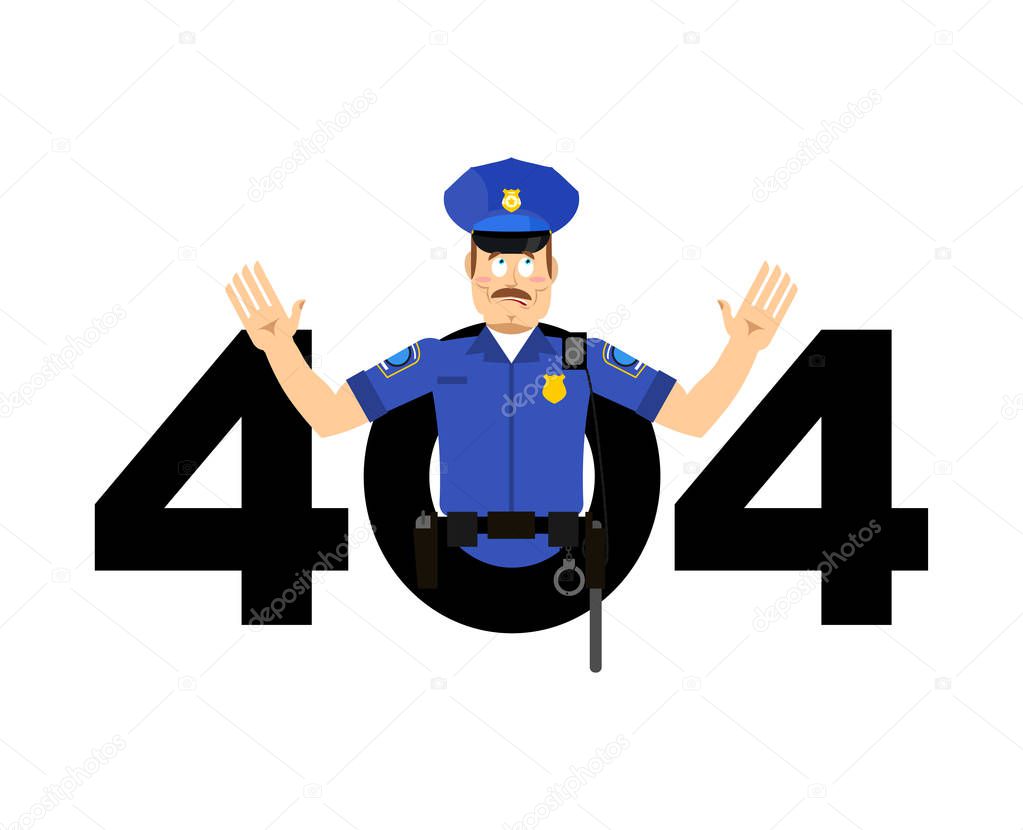 Error 404. Policeman surprise. Page not found template for web s