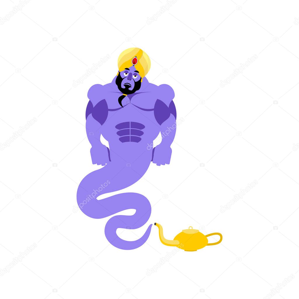 Genie sad Emoji. Magic ghost sorrowful emotion. Arabic magic spi