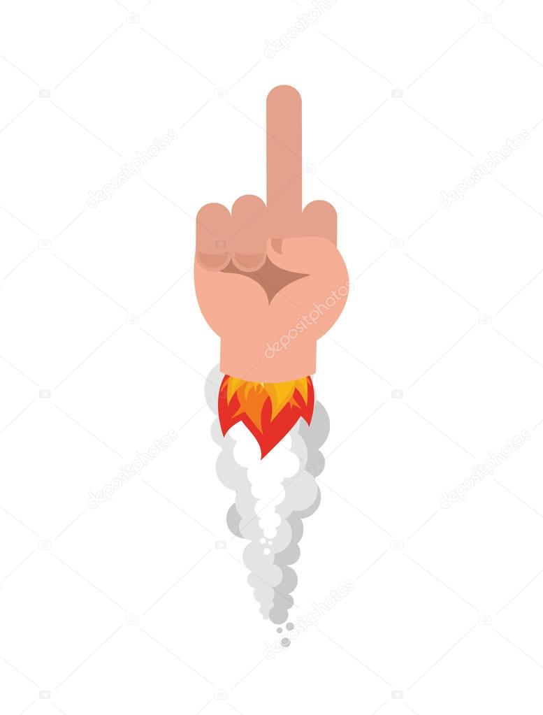 Fuck missile rocket. Off Air bomb. space Middle finger Sign fly