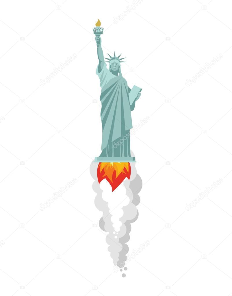 Statue of Liberty flying rocket. Landmark America is flying. Fla