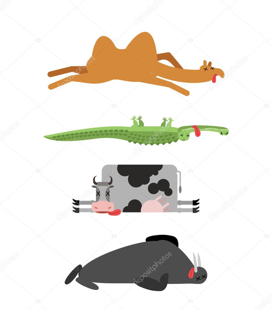 Dead animals set 4. Camel and crocodile. Cow and walrus. animal 